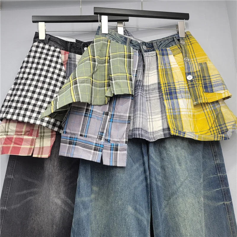 ريترو منقوشة غير النظامية المرقعة فضفاض مستقيم الجينز للنساء العصرية، النمط الأوروبي الأمريكي المتخصصة تصميم الشارع الدنيم السراويل #5