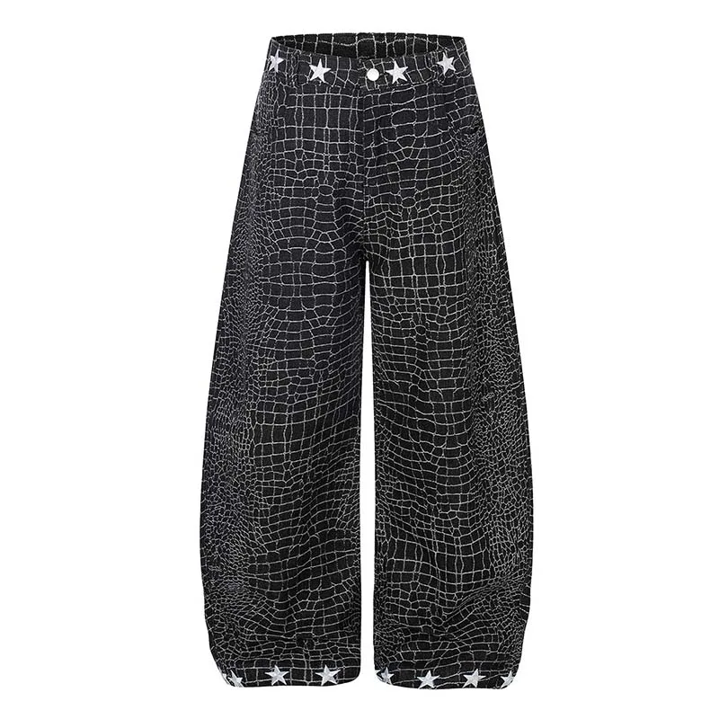

Fashion Hip Hop Printed Jeans Pants Streetwear Loose Casual Denim Trousers For Male Vintage