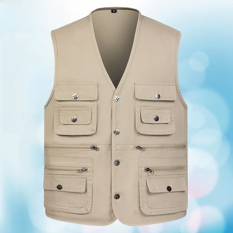 

Pure Cotton Men's Vest Spring Autumn Dad Clothes Multi-ket Outdoor Photoaphy Workwear Fiing Canvas oulder Pad