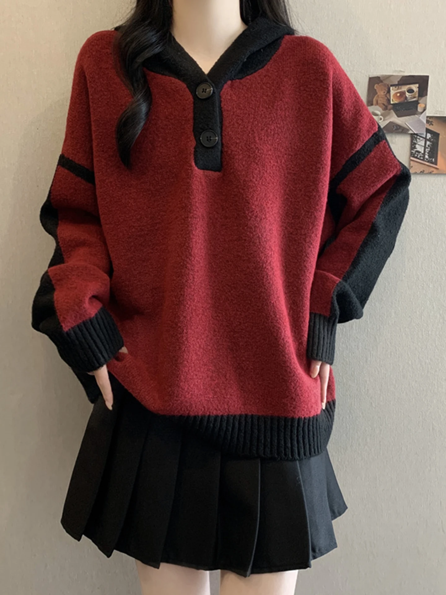 

Свободная толстовка с капюшоном большого размера, вязаный свитер, женский весенне-осенне-зимний цветной блузка, повседневный удобный дышащий топ