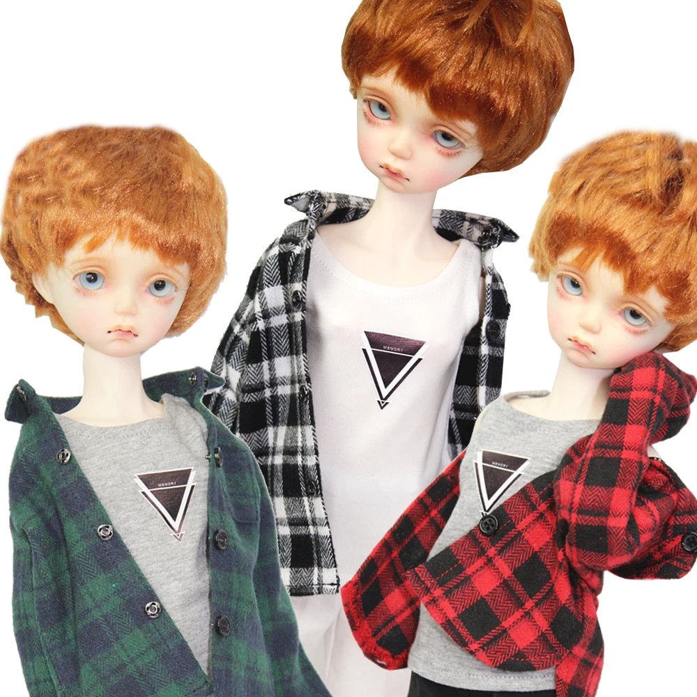 Clothes for doll fits 43cm 1/4 BJD doll fashion Plaid shirt, vest, shorts Toys gift