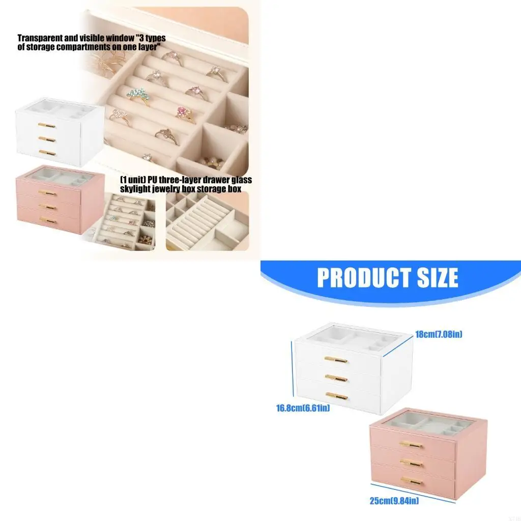 

Portable Jewelry Organizers for Home and Travel Featuring Secure Lock Mechanism Three Layer Structure Glass Top