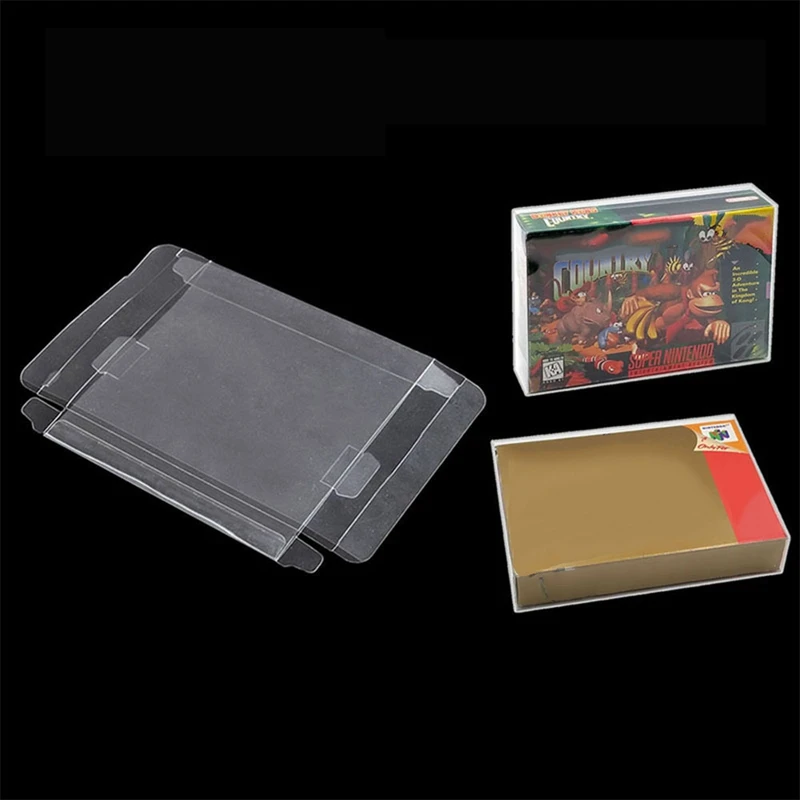 Clear PET Plastic Box Protector Case, Capa de mangas para SNES, N64, CIB, Caixa de cartucho de jogos, 10pcs por lote
