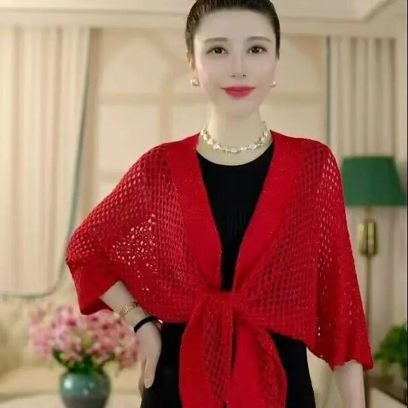 2025 nuevo cárdigan de punto calado de verano, abrigo para mujer, suéter suelto elegante, ropa de protección solar
