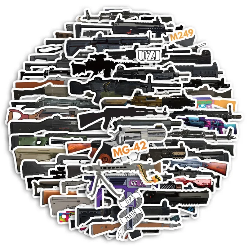 10/30/60Pcs Cartoon Gun Pattern Stickers Graffiti Military Waterproof Sticker