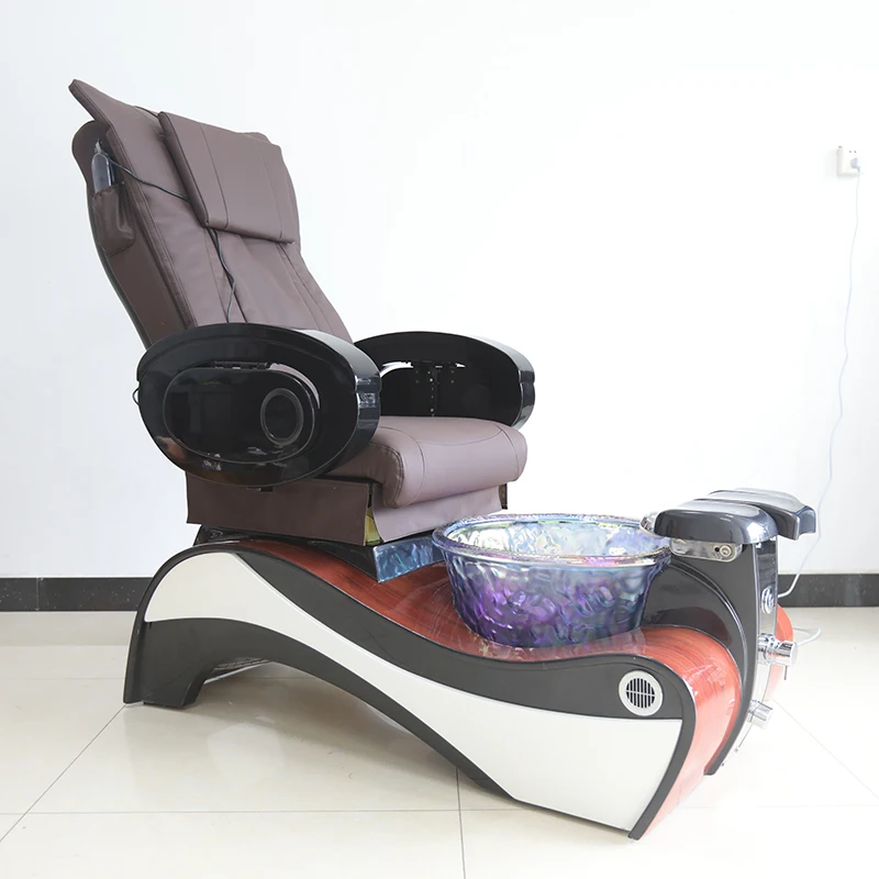 

Modern Beauty Nail Salon Equipment Brown Med Spa Chair Electric Massage Pedicure Manicure Chair With Wood Veneer