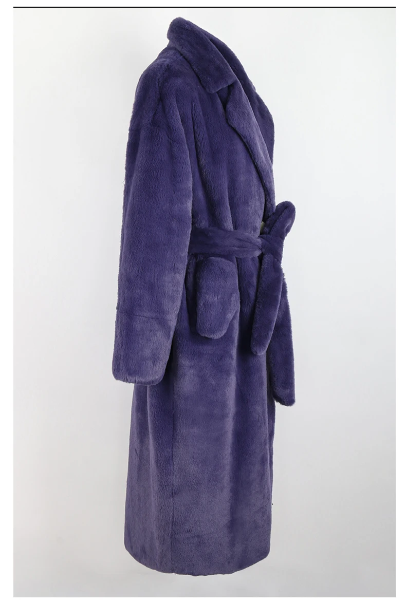 Nerazzurri Winter Long Purple Black Green Fluffy Thick Warm Luxury Faux Fur Coat Women Sashes New Arrival 2022 Furry Overcoat