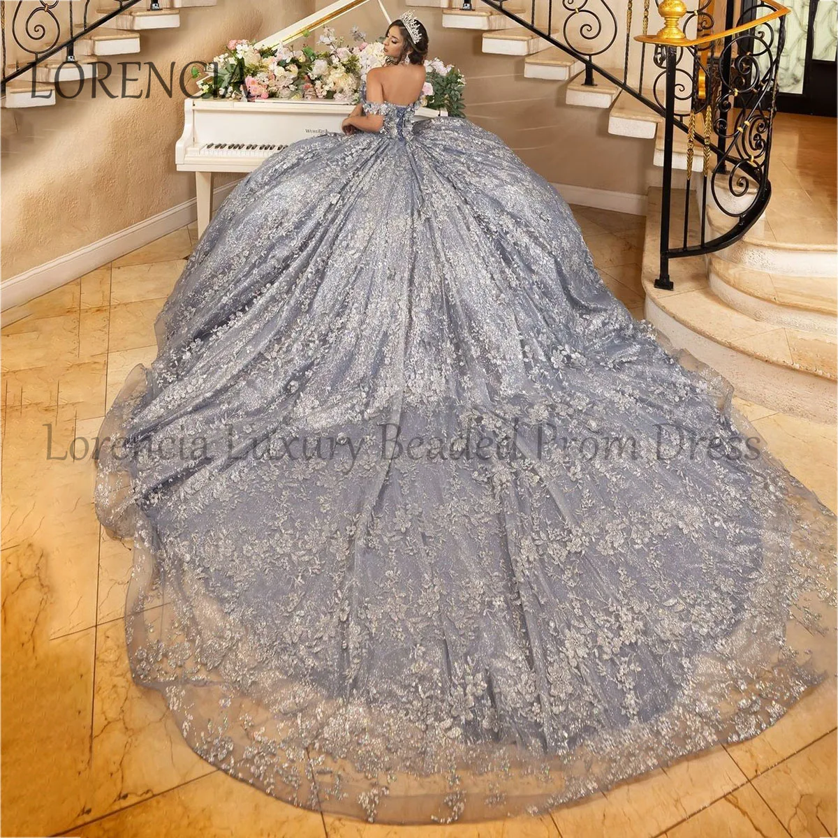 Customized Quinceanera Dresses Sweet 15 16 Ball Gown Bow Off The Shoulder 3D Flowers Dress Party Gowns Mexican robe chic soirée