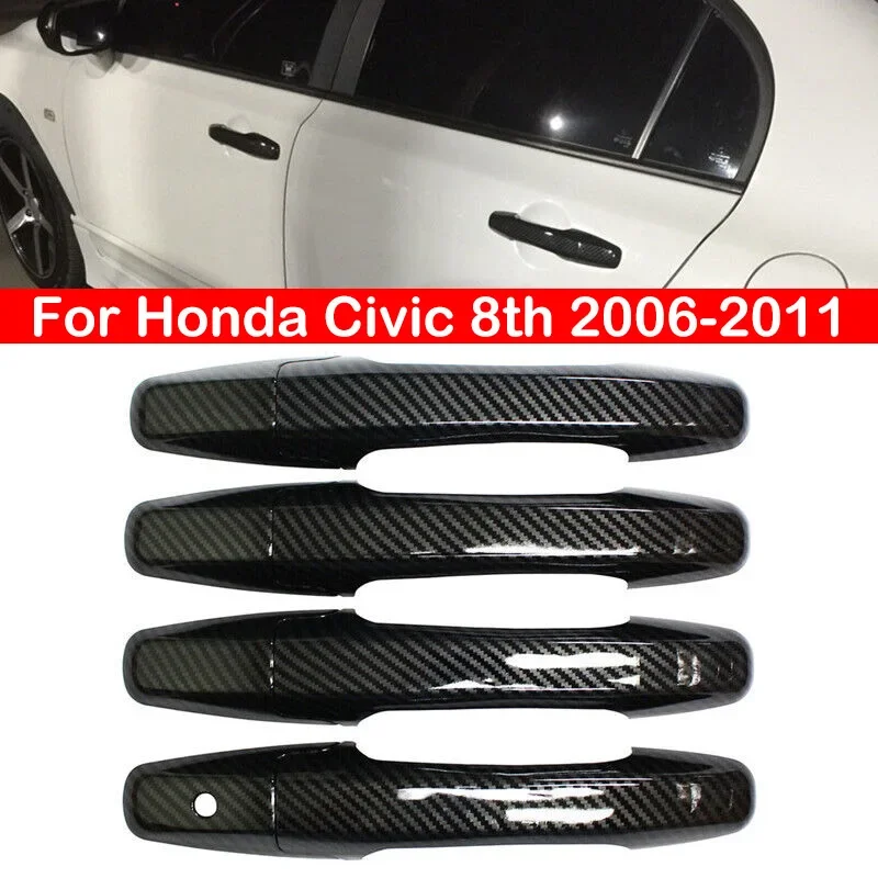 For Honda Civic 8th 2006 2007 2008 2009 2010 2011 Car Door Handle Moulding Covers 3d Trim Auto Parts Abs Carbon Fiber Exterior s