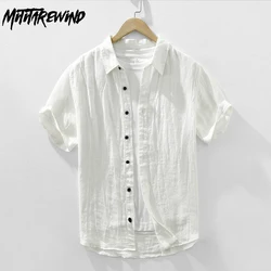 Summer 100% Linen Shirt Men Short Sleeves Casual Loose Button Up Shirt Men Versatile Comfortable Tops Japanese Vintage Clothes