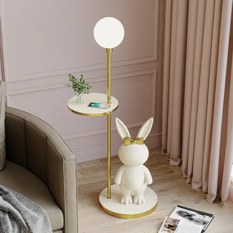 Cute Rabbit Led Floor Lamps for Living Room Girl Bedroom Ambient Lamp Children\'s Room Shelf Ornaments Decorative Standing Light