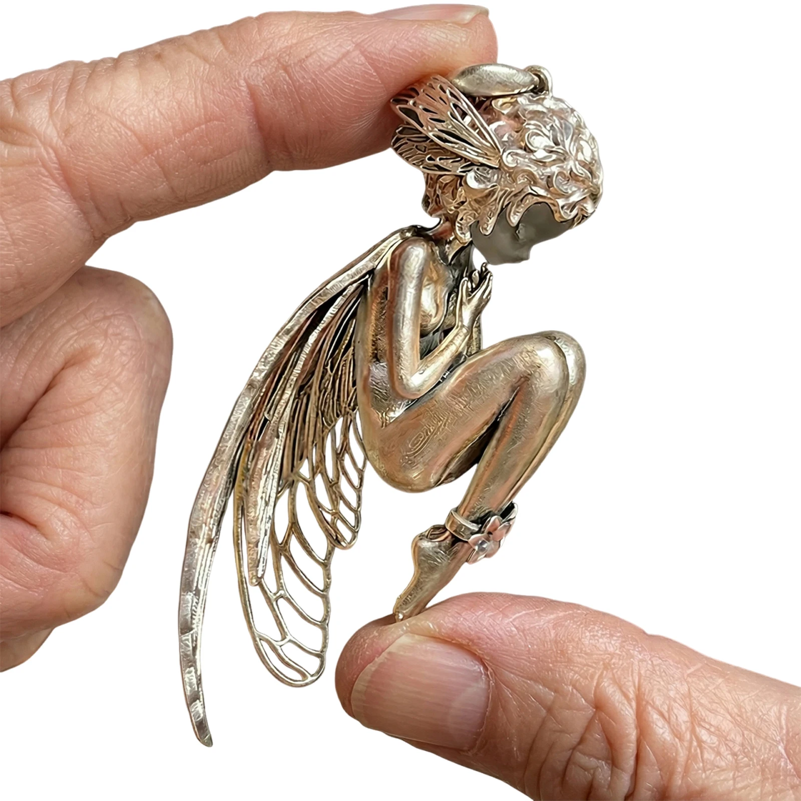 

Elegant Guardian Angel Necklace Pendant W/ Curly Hair & Filigree Wings Guardian Angel Pendant Jewelry Gift for Women