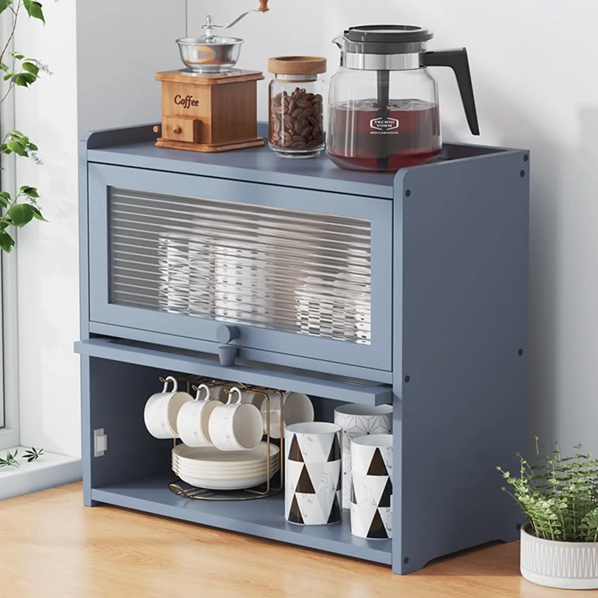 Gdrasuya10 Bamboo Countertop Pantry Cabinet, 2 Tier Kitchen Pantry Storage with Doors, Spice Organization Shelf for Bowls, Cups,