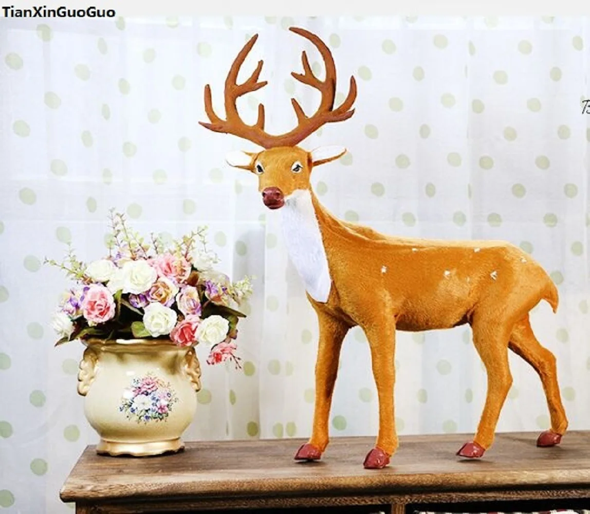 Large 42x50cm Sika Deer Model Handicraft Simulation Deer Prop - Plastic & Furs Material for Home Decoration And Gift