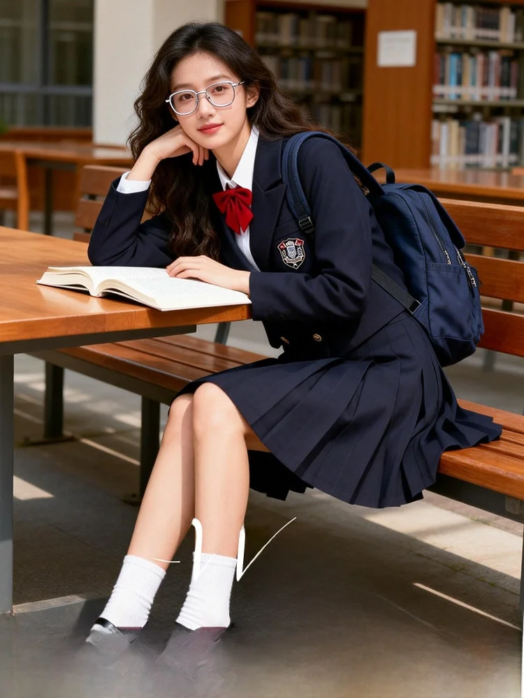 

plus Size Women's Faion Set Spring 2026 Slimming College Sle Pleated Skirt High Waist A-Line Two-Piece Ensemble