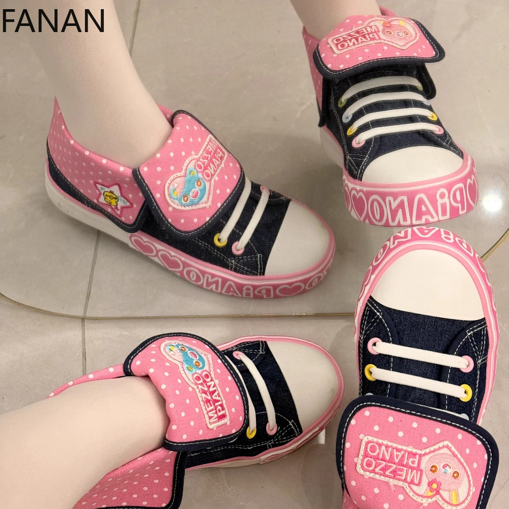 

Japanese Cute Girls Shoes Retro Denim Canvas Shoes 2026 Spring Autumn Lolita Sweet Versatile Casual Flat Shoes for Women