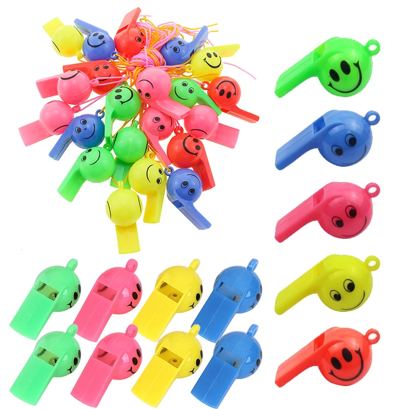 

Colorful Plastic Smile Face Whistle Random Mixed 5/10/20PCS Whistle with Rope Cheerleading Referee Sports Fan Whistle Supply ZYF