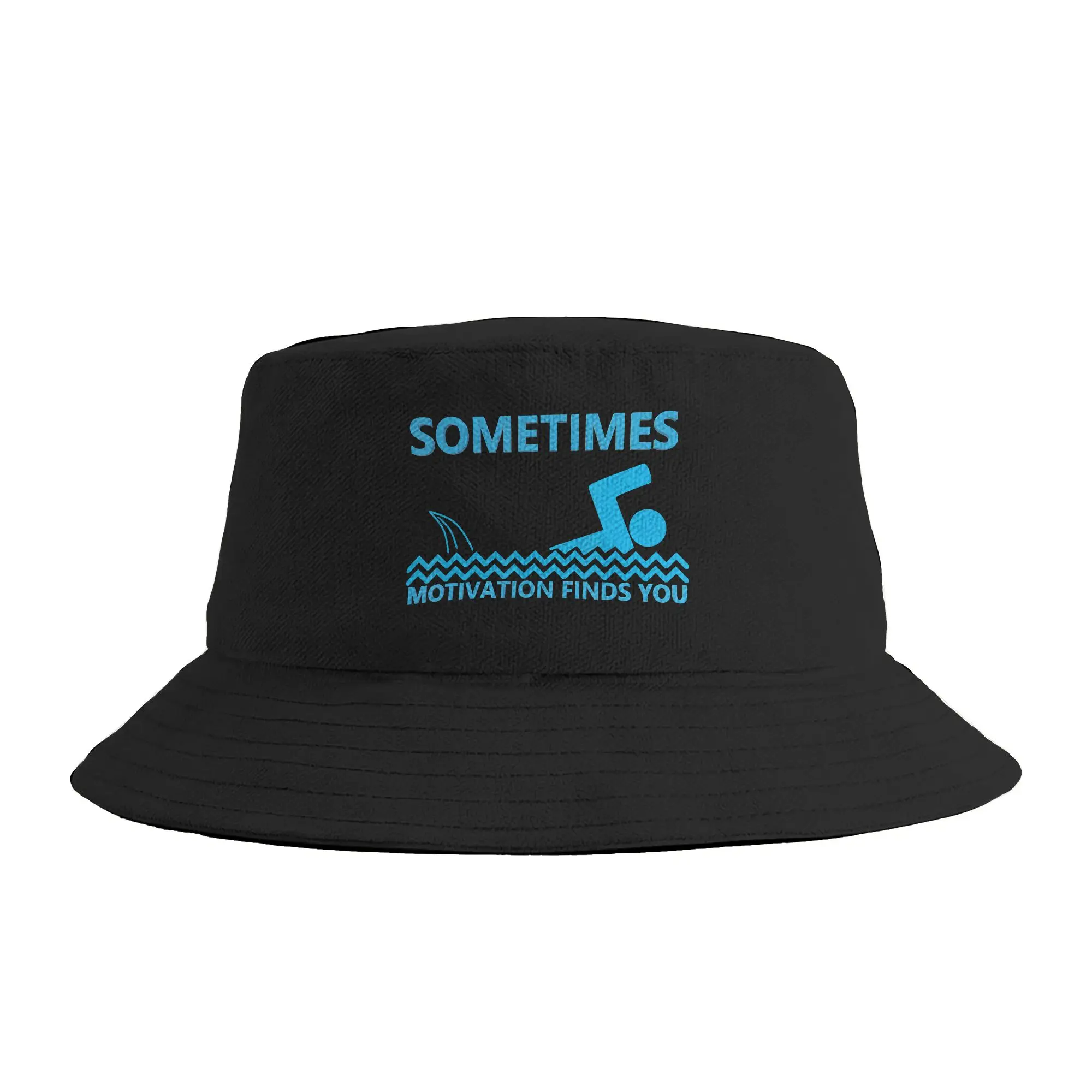 Sometimes Motivation Finds You Shark Sarcastic Humor Saying Bucket Hat  Streetwear Fisherman Caps Soft Fold Sunscreen Hats