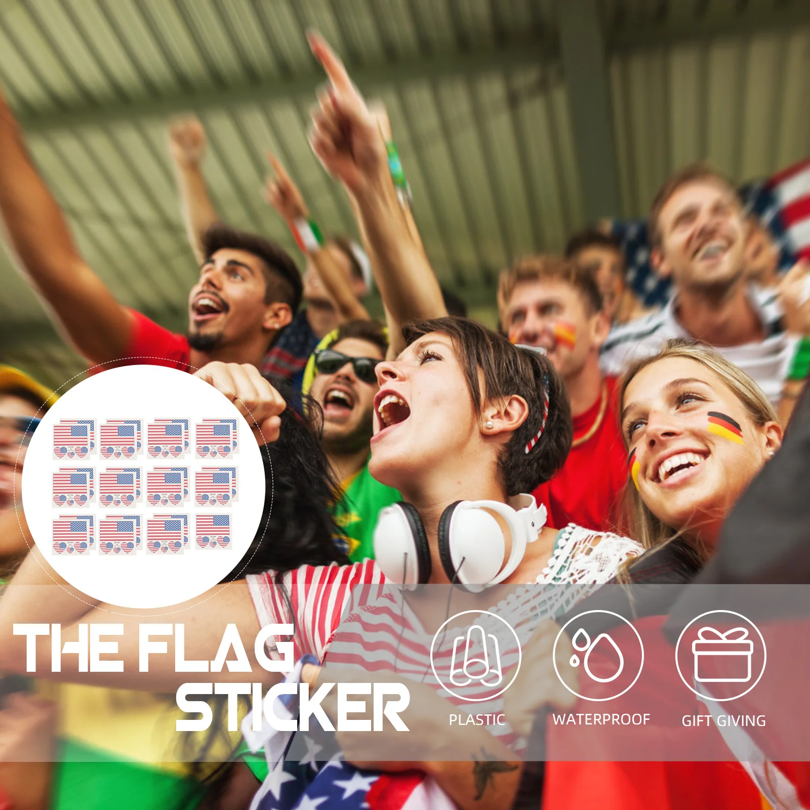 25pcs Fan Face Stickers American Flag Decals Water Proof Sports Match Body Tattoos Plastic Durable Sticker Decorations