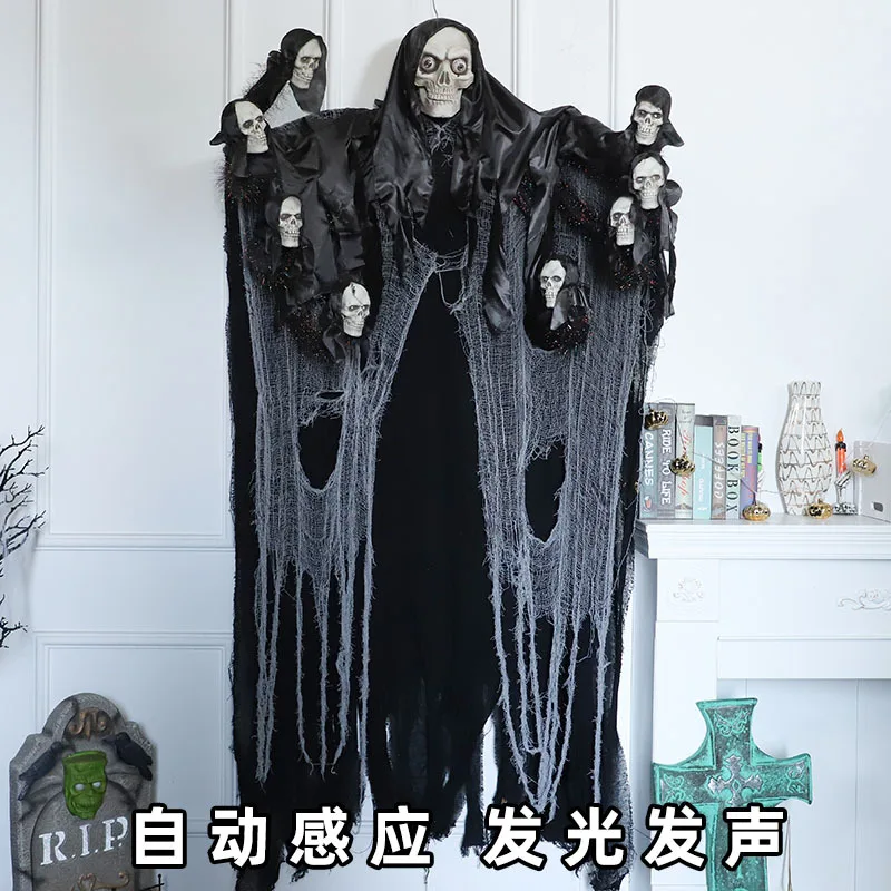 Halloween nine skulls hanging ghost induction luminous secret room escape props haunted house decoration
