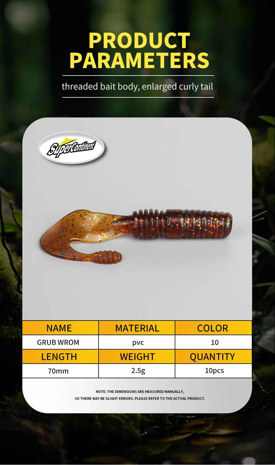 Supercontinent Soft Lure Grub Worm Power Tail 7cm Grub Screw Thread Wobbler Swimbait For Bass Trout