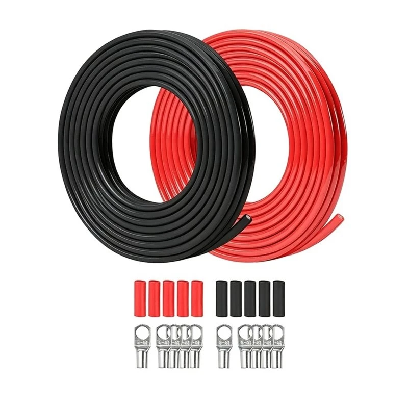 ABYN-6 AWG Battery Cable 10 Feet Black+10Feet Red Wire With 5Pcs Of 5/16