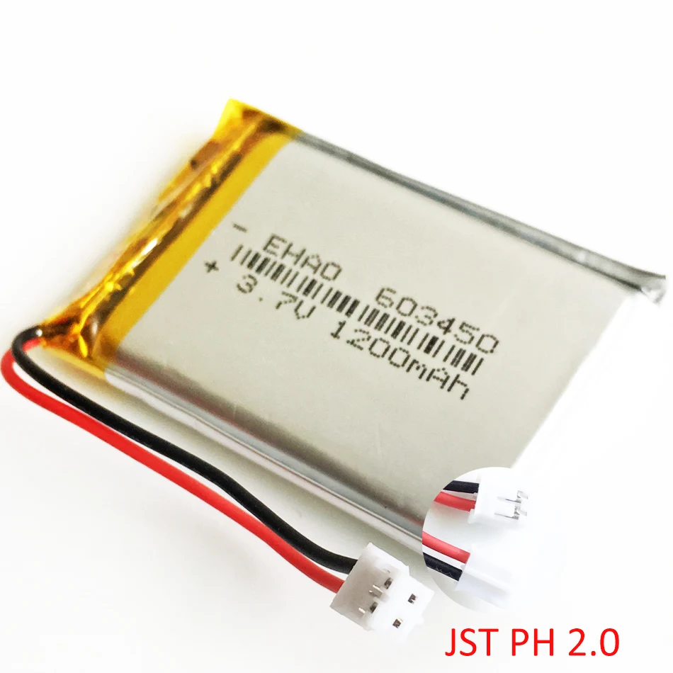 10 PCS 3.7V 1200mAh Lithium Polymer LiPo Rechargeable Battery JST PH 2.0mm 2pin For GPS DVD Mobile Video Game PAD E-books 603450