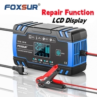 FOXSUR 12V 24V 8A Pulse Repair Charger with LCD Display Motorcycle Car Battery Charger AGM Deep cycle GEL Lead-Acid Charger