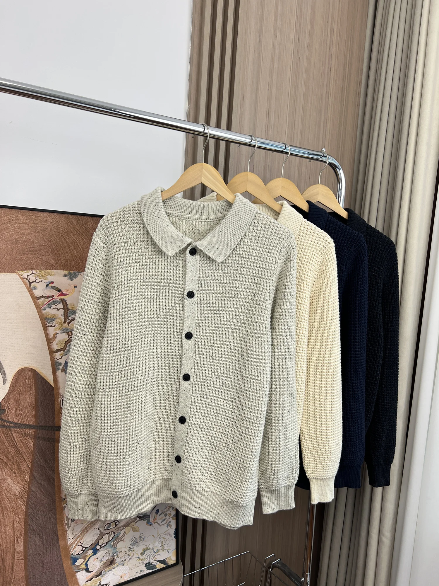 

Мужской вязаный свитер-пальто Nordic Sle крупной вязки с ажурным узором из смесовой шерсти для повседневной носки осенью и зимой