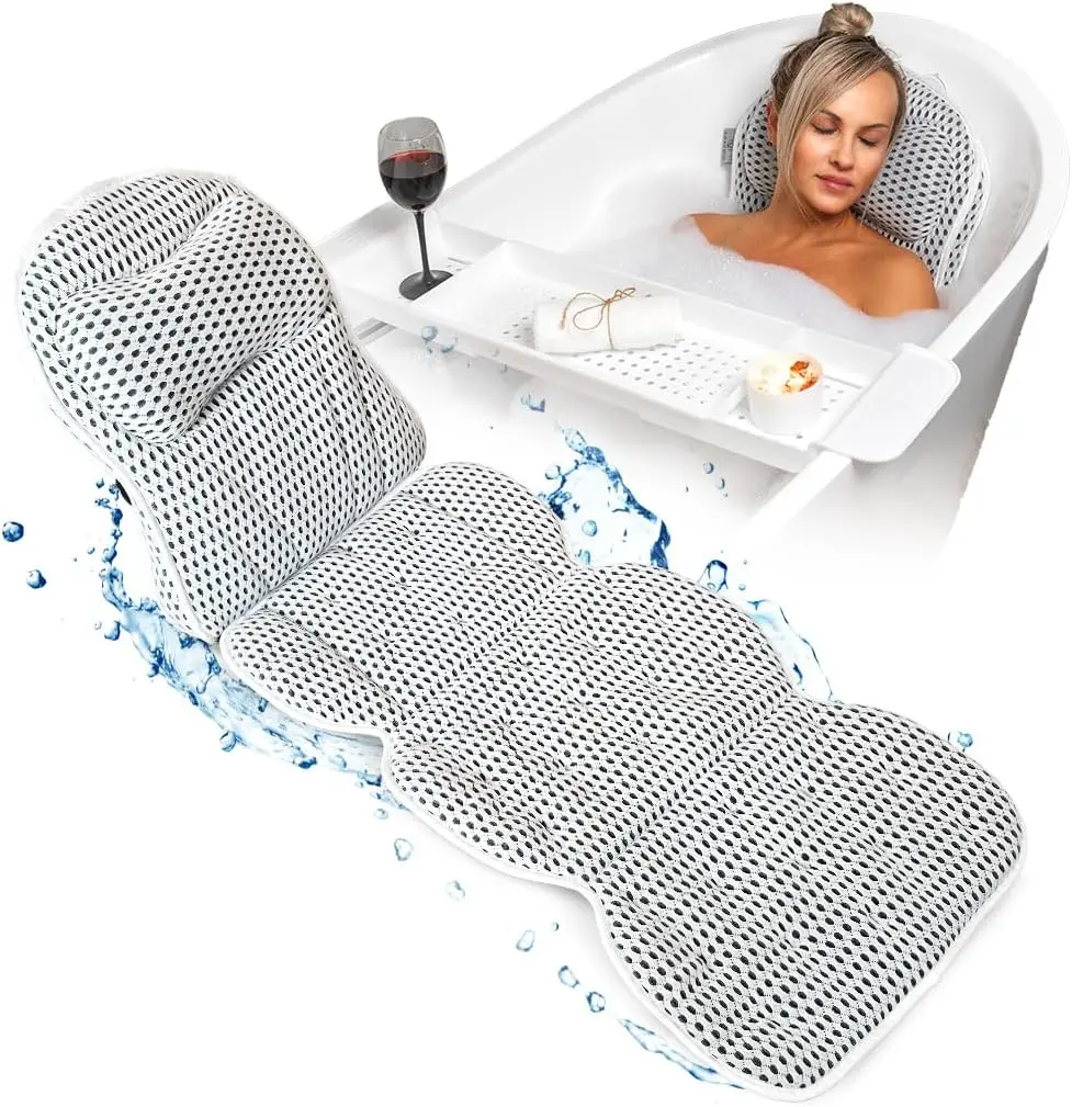 

2-in-1 Full-Body Bath Pillow with Free Adjustable Tray - Soft 5D Air Mesh, Detachable Headrest, Machine Washable