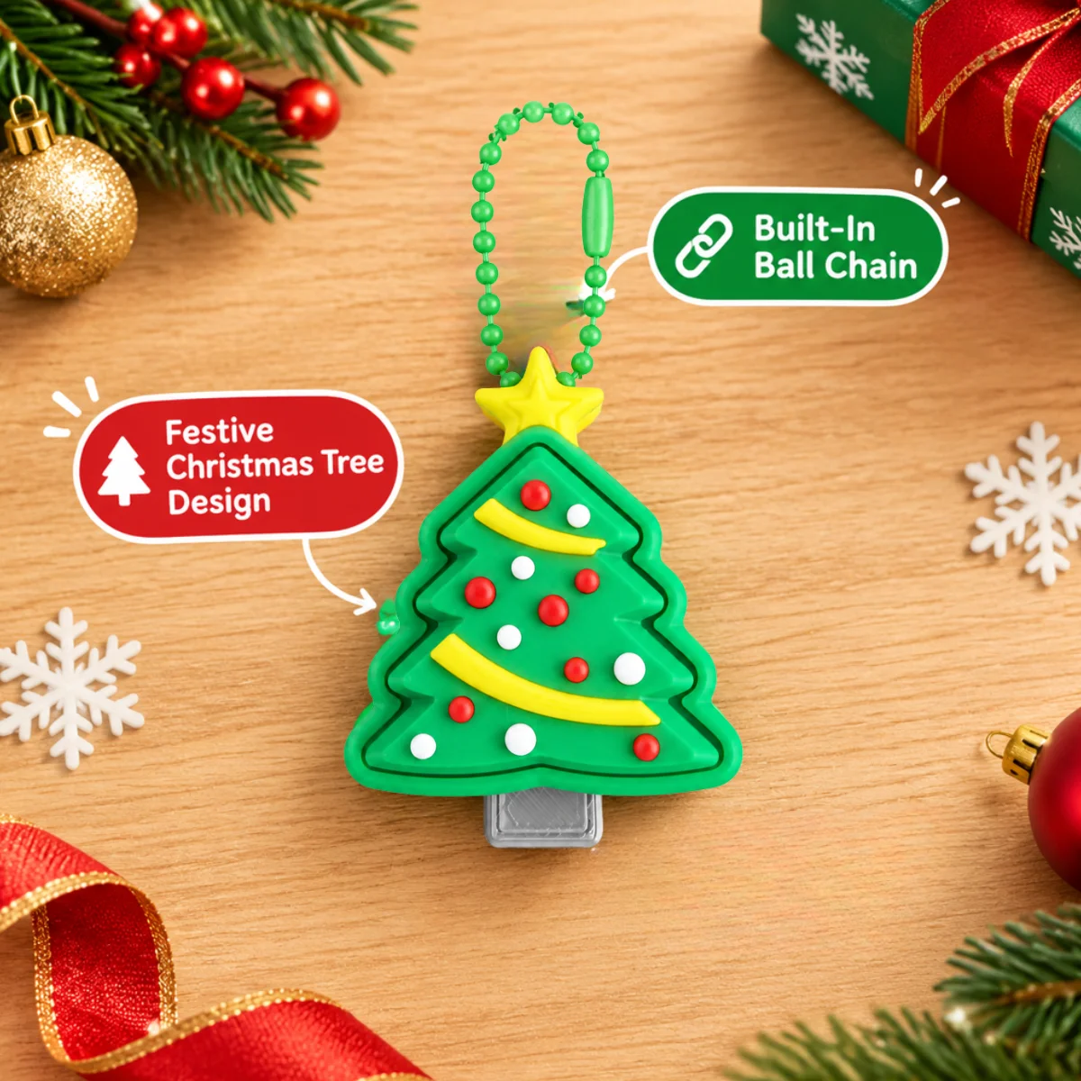 1pc Festive Christmas Tree Shape Clicker Toy,3D Printed Eco-friendly PLA,Fidget Keychain Pendant with Ball Chain for Bags & Keys