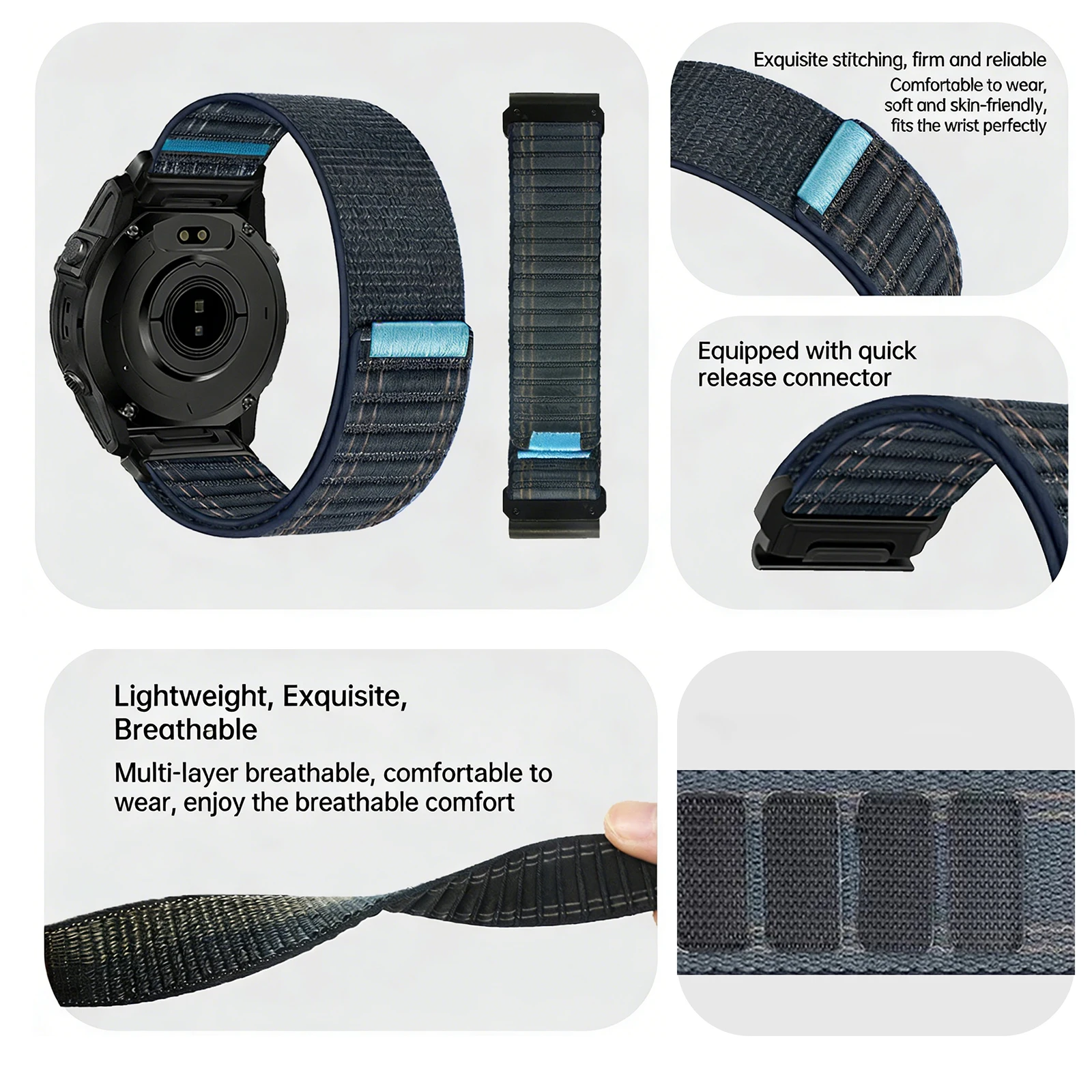26mm Magic Tape Band for Garmin Fenix 8 Pro MicroLED 51mm  /  Fenix 8 Pro AMOLED 51mm  /  quatix 8 51mm Wavy Texture Nylon Loop