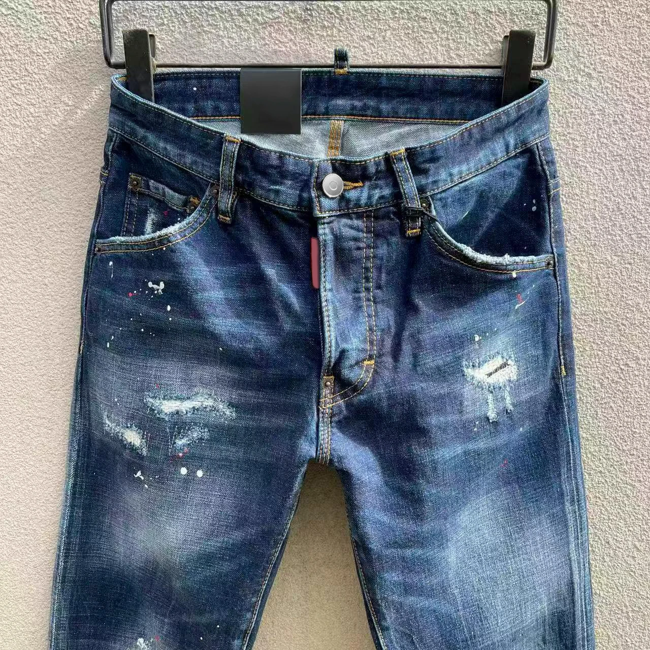 

chareiharper dsqC131 plus size jeans Worn and ripped men's jeans zipper trim slim slim feet trend mid-waist pants for men