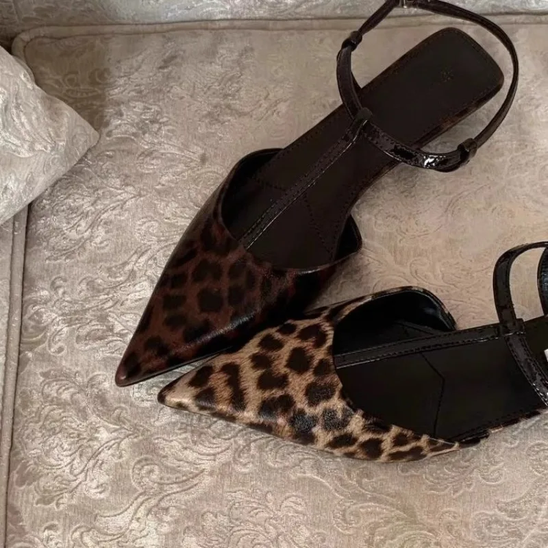 

Leopard Heeled Sandals Women's Elegant Pointed Toe Shoes Designer High Heel Dress Shoes Fashion Party Flip Flops Trend Shoes