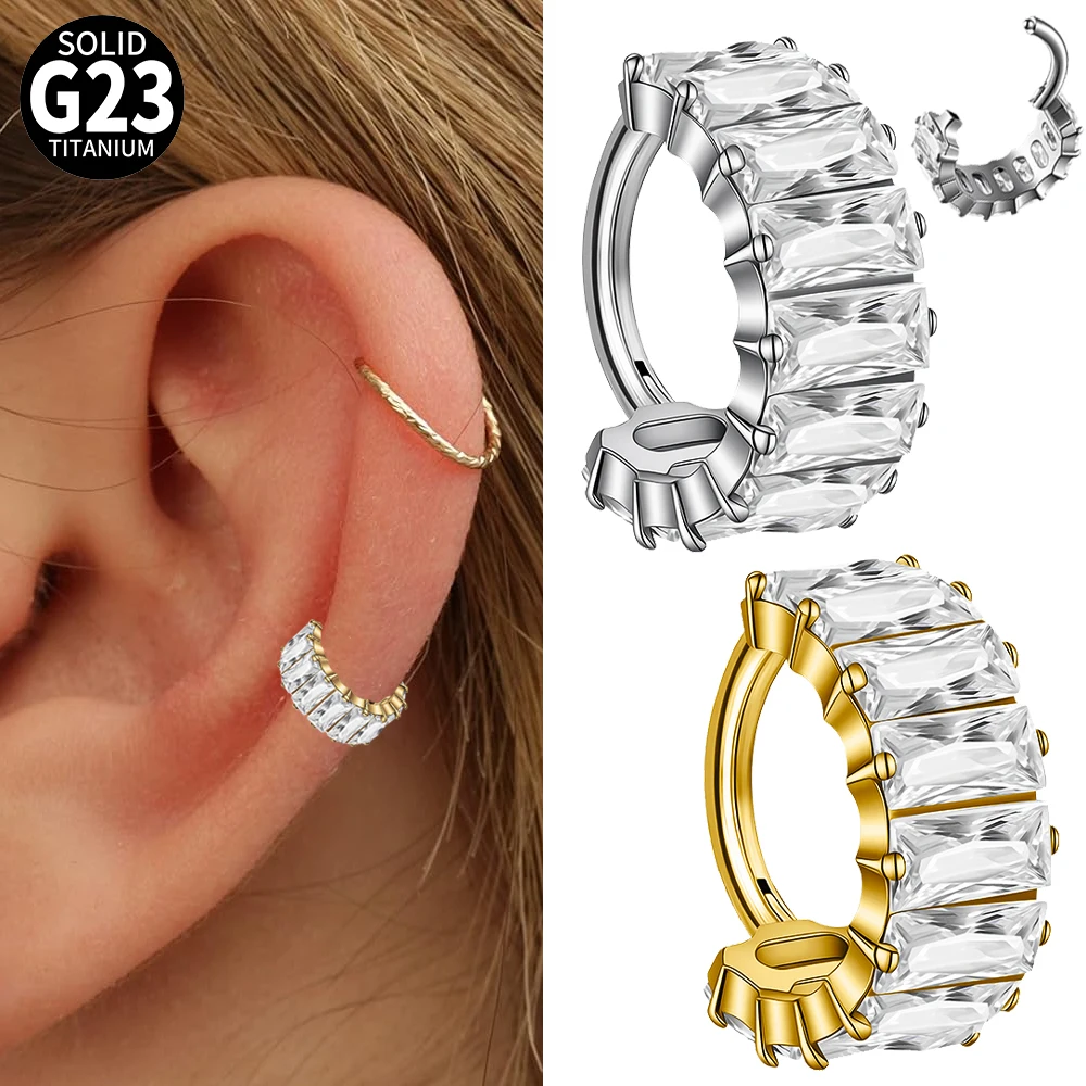 1PC G23 Titanium Cartilage Earring Carved Zircon Septum Clicker Nose Ring Hoop Segment Ring Daith Ring Piercing Body Jewelry 16G