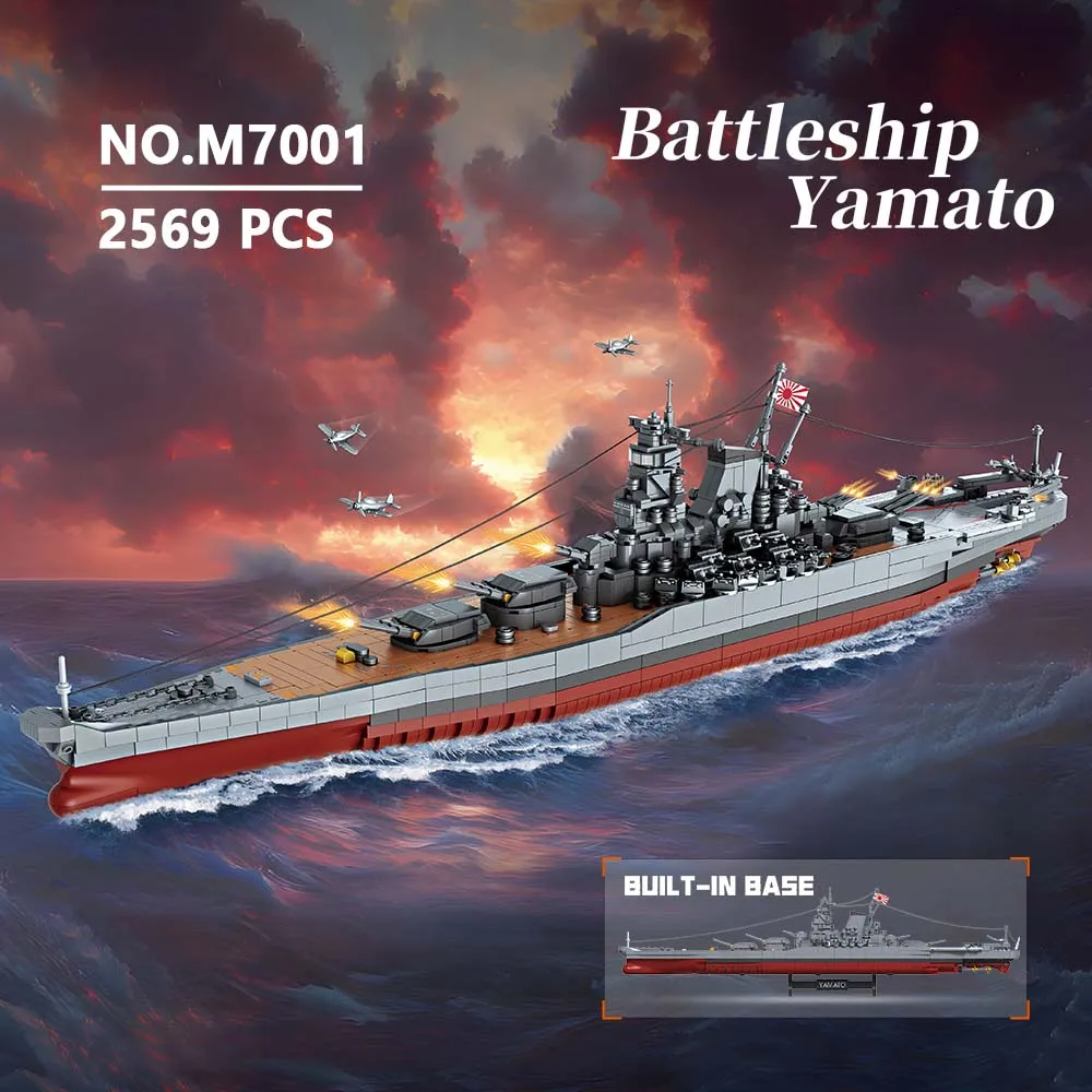 

MISINI M7001 1:300 Japanese Yamato Battleship Building Blocks Set, 2569 Pieces WWII Navy Ship MOC Toy, Excellent Battleship Mode