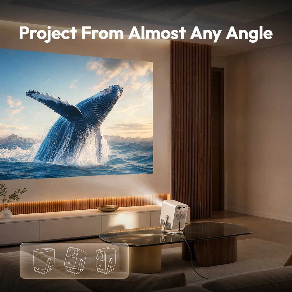 BYINTEK Mango1 Projector Compact LCD Home Cinema Projector Android 14 1G+8GB WiFi6 Auto Focus 150 Inch Screen Auto Vertical Keys