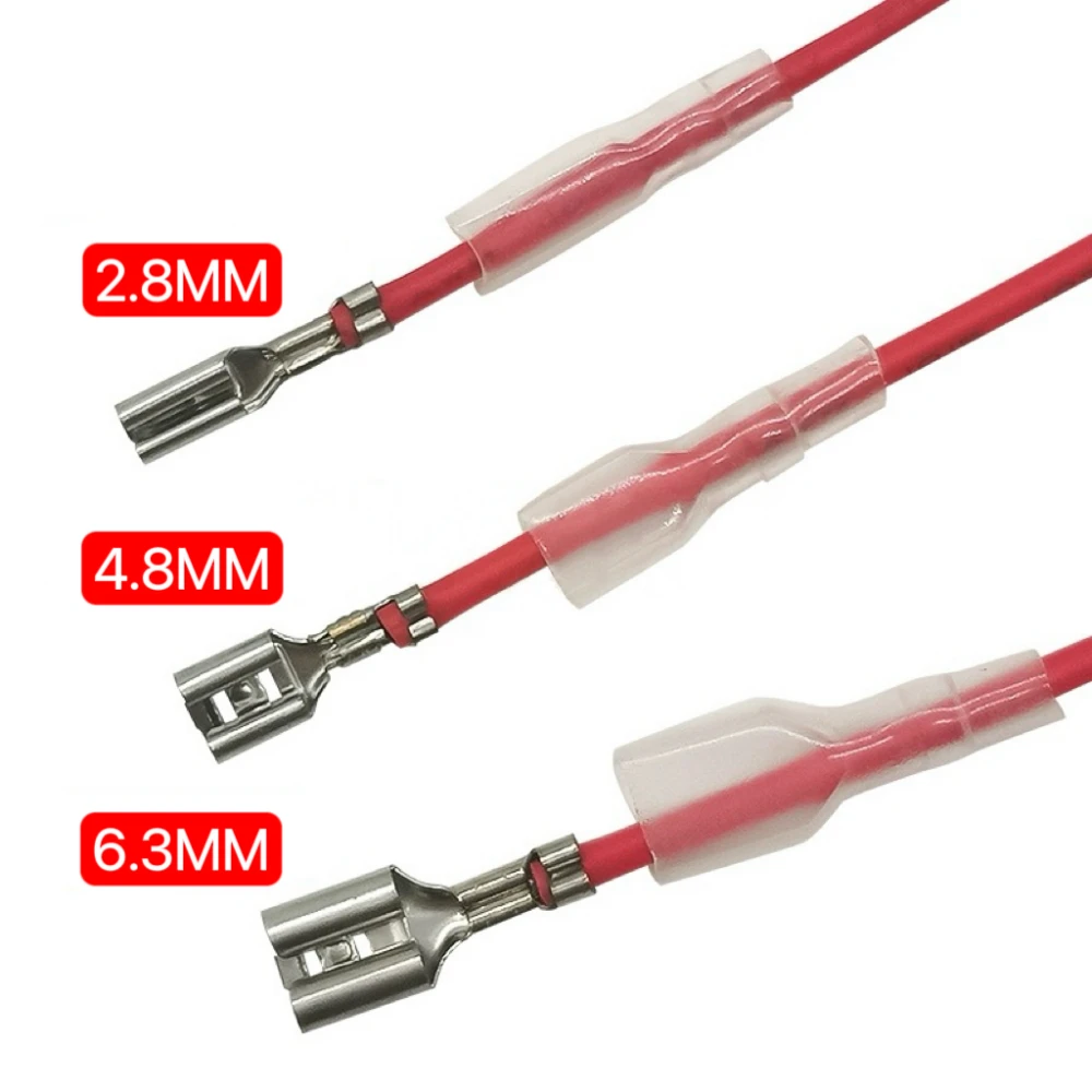 10pcs 2.8mm/4.8mm/6.3mm 2.8/4.8/6.3 Female Spade Crimp Terminal Connector with Wire Red Black for Rocker Switch 20CM