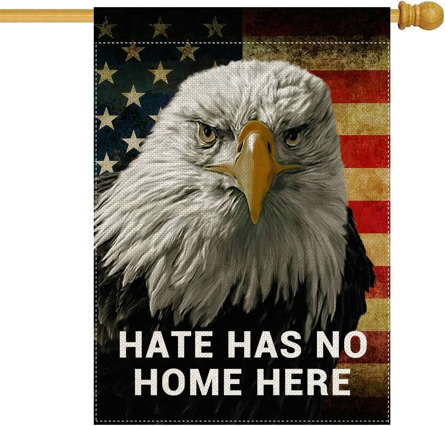 pingpi Hate Has No Home Here House Flags - Double Sided Outdoor Holidays Yard Flags Bald Eagle USA Flag Decoration 28 x 40 Inch