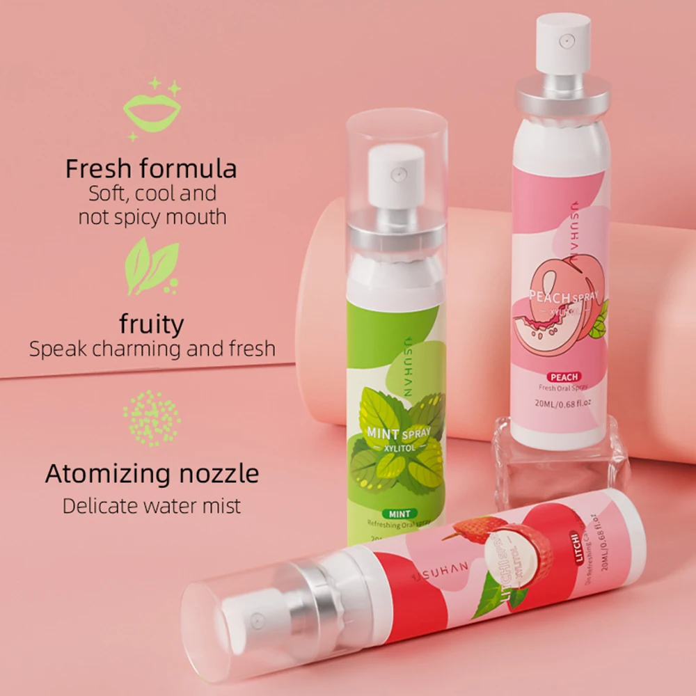 

Oral Fresh Spray Peach Mint Grape Litchi Flavor Mouth Spray 20ml Fresh Breath Portable Mouth Freshener Oral Spray No Alcohol