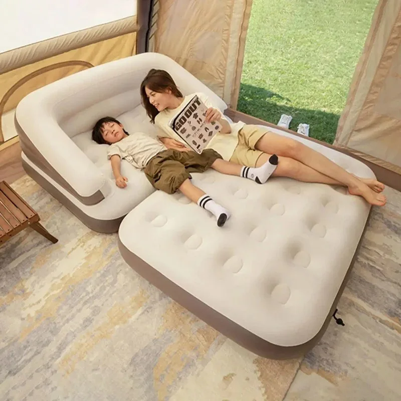 

2-Seat Folding Inflatable Sofa Bed Portable Camping Mattress Outdoor Chaise Lounge Recliner Furniture