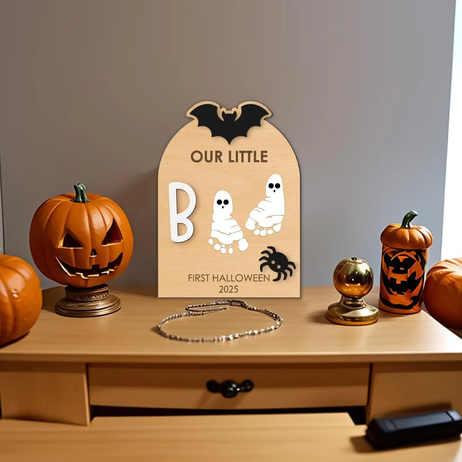 Baby Hand and Footprint Kit Baby's First Halloween Keepsake Craft Kit with Ink Pad Hand Ornament for Birth Shower Mom Dad Kids