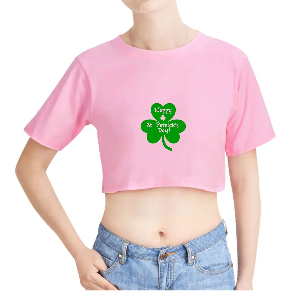 St. Patrick's Day Vintage 90s Crop Top Exposed Navel T-Shirt Oversize O-Neck Tops Women Funny Tshirt Top