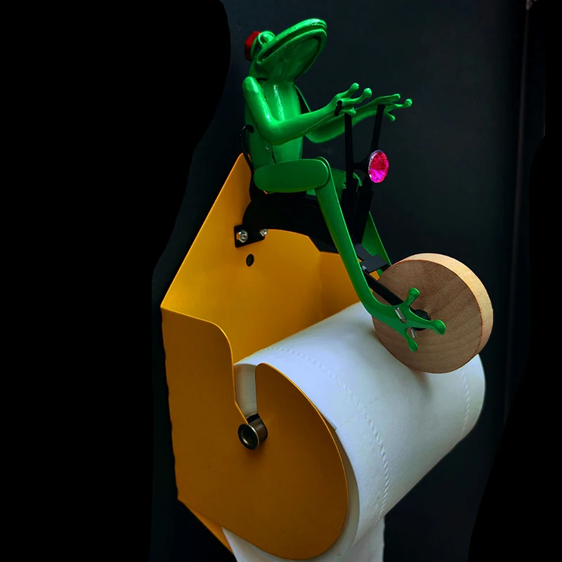 Creative Frog Riding Bicycle Toilet Paper Holder Funny Wall Mounted Roll Paper Holder Metal Tissue Roll Hanger Bathroom Decor