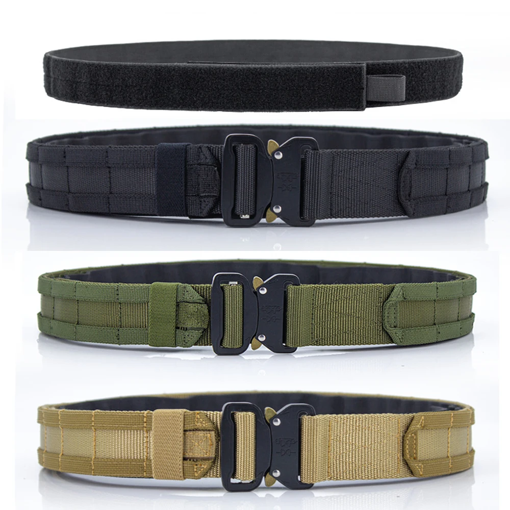 Outdoor Adjustable Internal and External Combat Belt Canvas Double Layer Thickened Waistband Belt Outdoor Hunting 2 Layer Belt