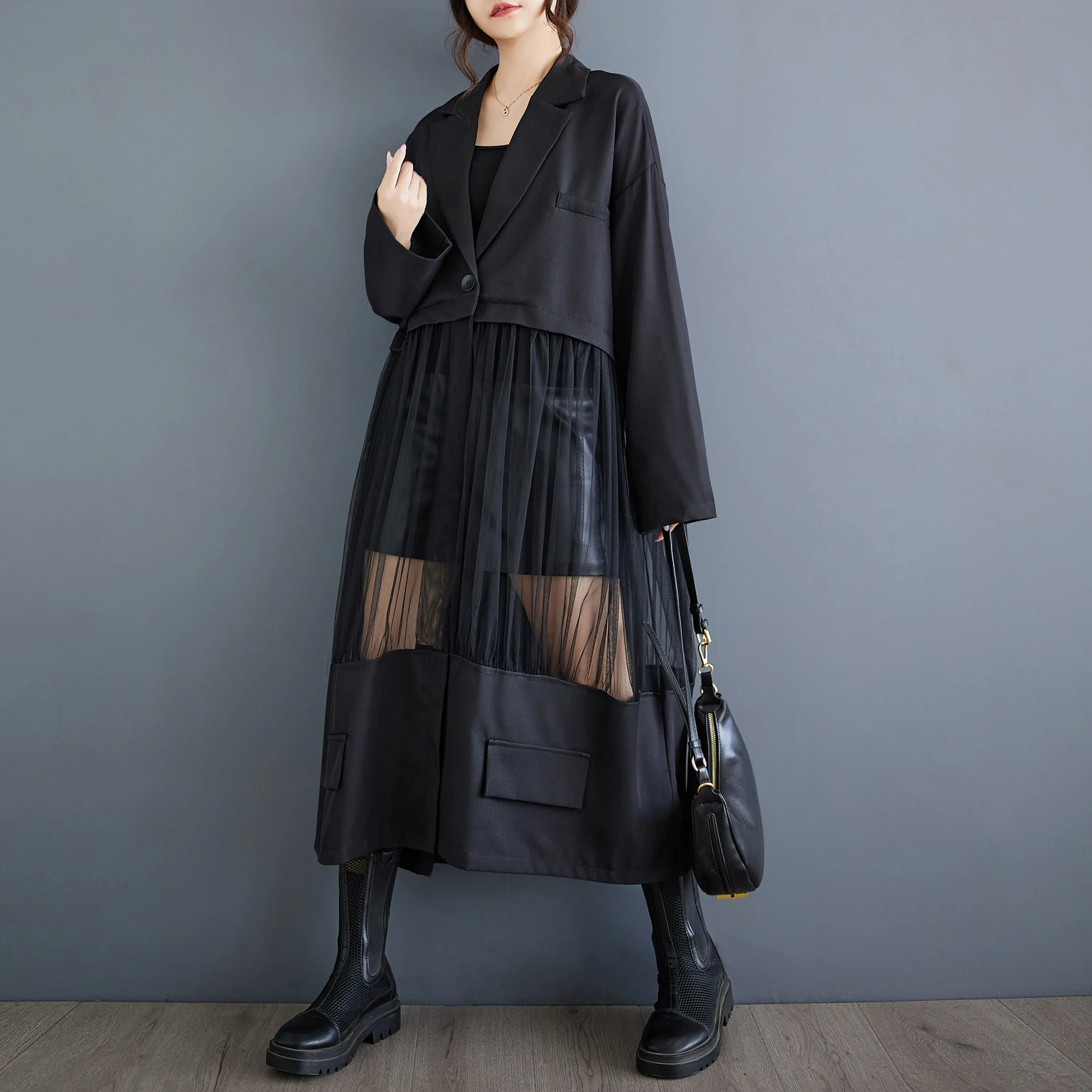 

Faionable Casual Patchwork Me Hollow out Suit Dr Open Cardigan Long Outerwear Spring Autumn New Arrival Ele Design