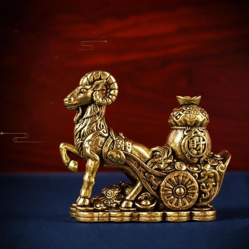 New 2027 Chinese Zodiac Goat Lucky Statue Hand Polished Brass Sheep Figurine Desktop Ornament For Office Fengshui Decor