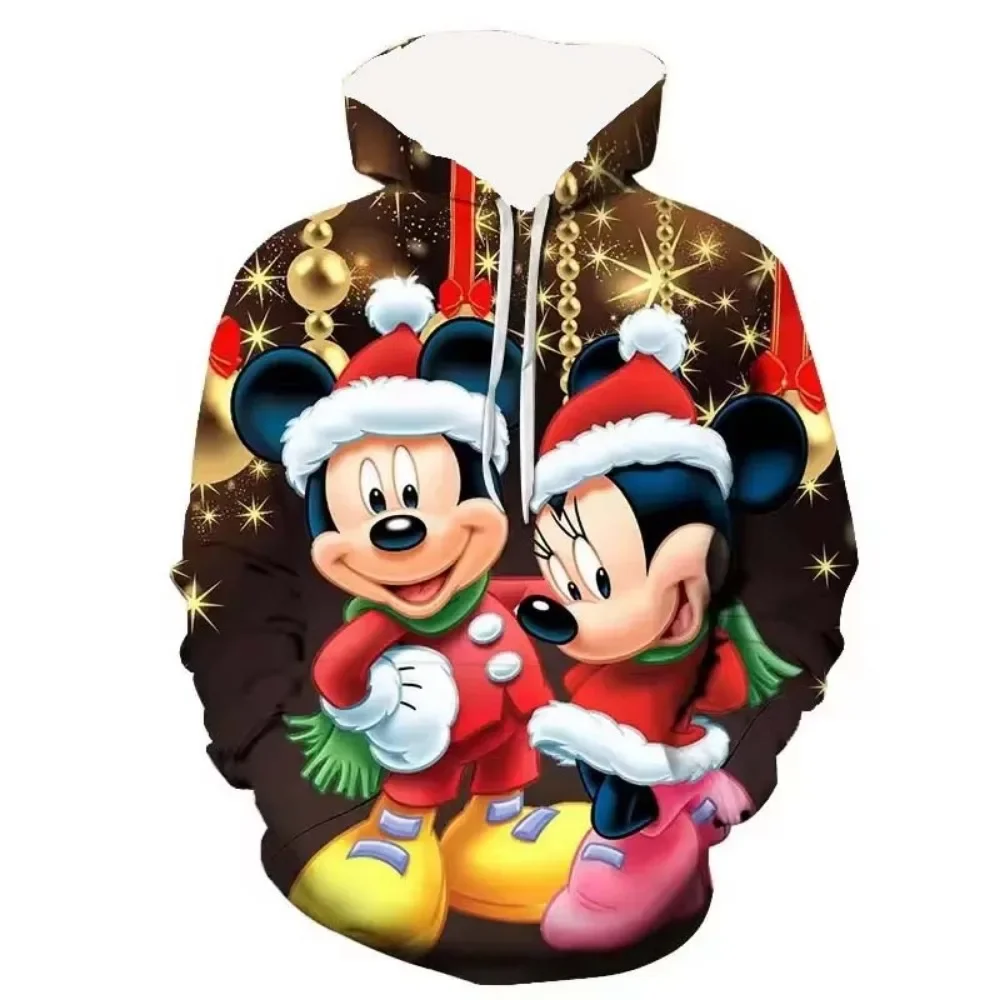 Disney Minnie Mickey Mouse Christmas hoodie, casual hip-hop street sweatshirt, suitable for both men and women in autumn