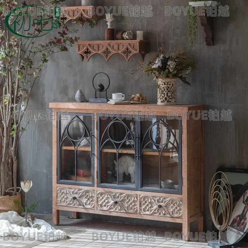 American Retro Vintage Storage Cabinet Kitchen Sideboard Buffet Display Shelf Wedding Photography Prop Home Decor Furniture