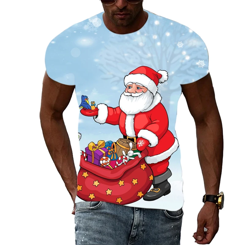 New 3D Fashion Christmas T-shirt For Men Casual Holiday Print T-shirt Interesting Trend Hip Hop Creative Tee Shirt Clothing Tops